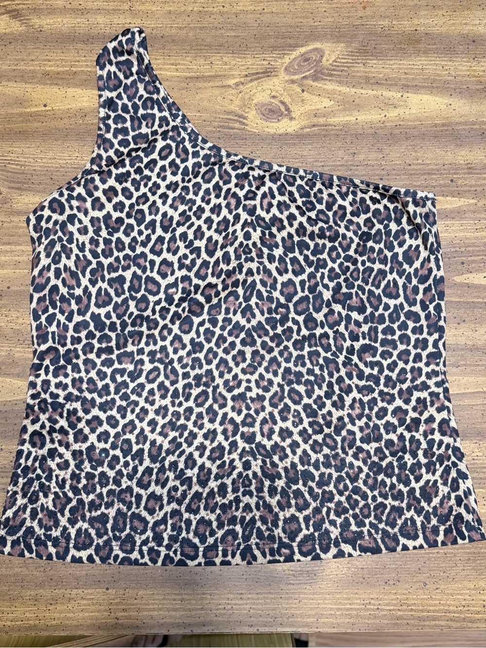 One-Shoulder Leopard Print Women's Top - Brown asymmetrical sequins